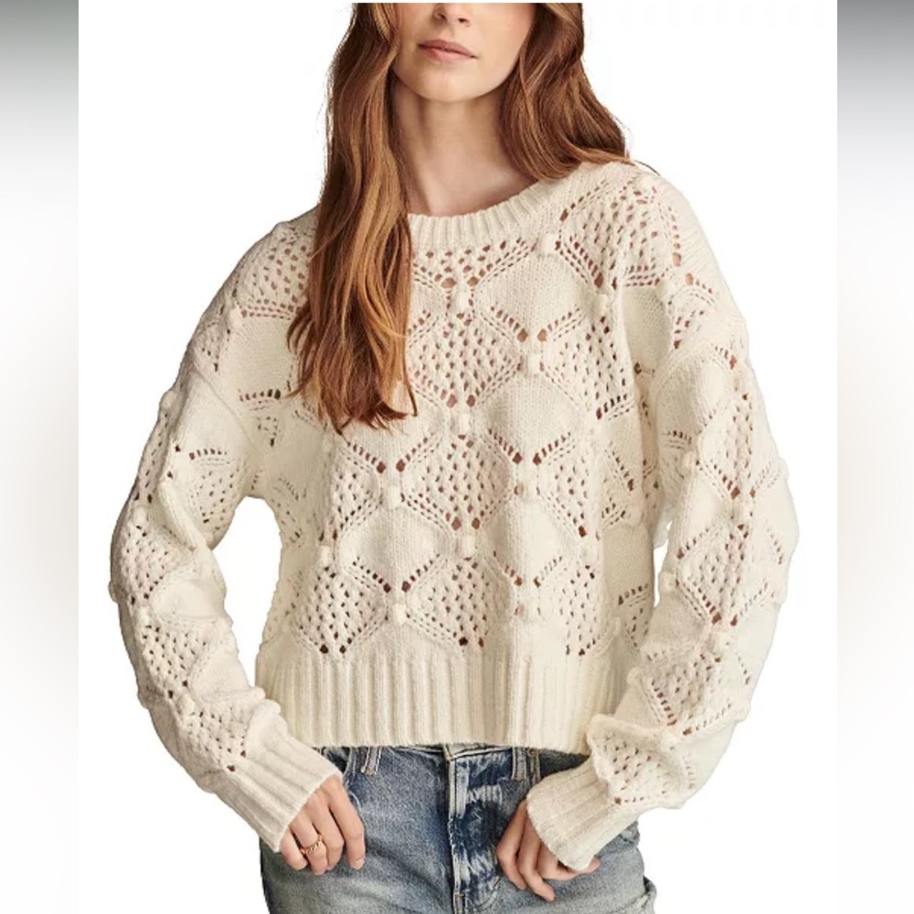 Lucky Brand Cream Open-Knit Crewneck Sweater